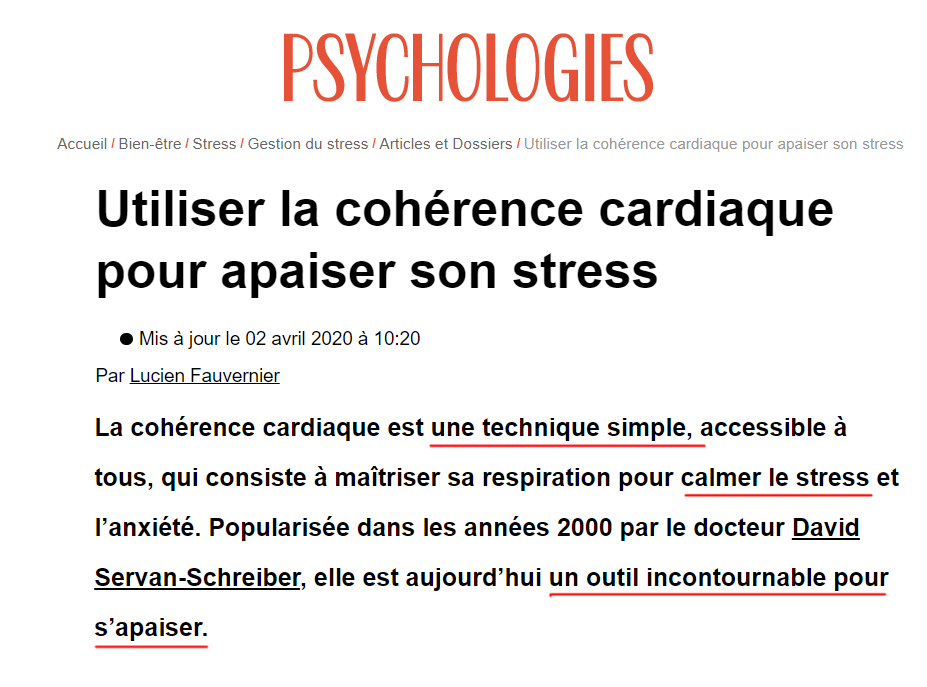 Article du magazine Psychologie : utiliser la cohérence cardiaque pour apaiser son stress